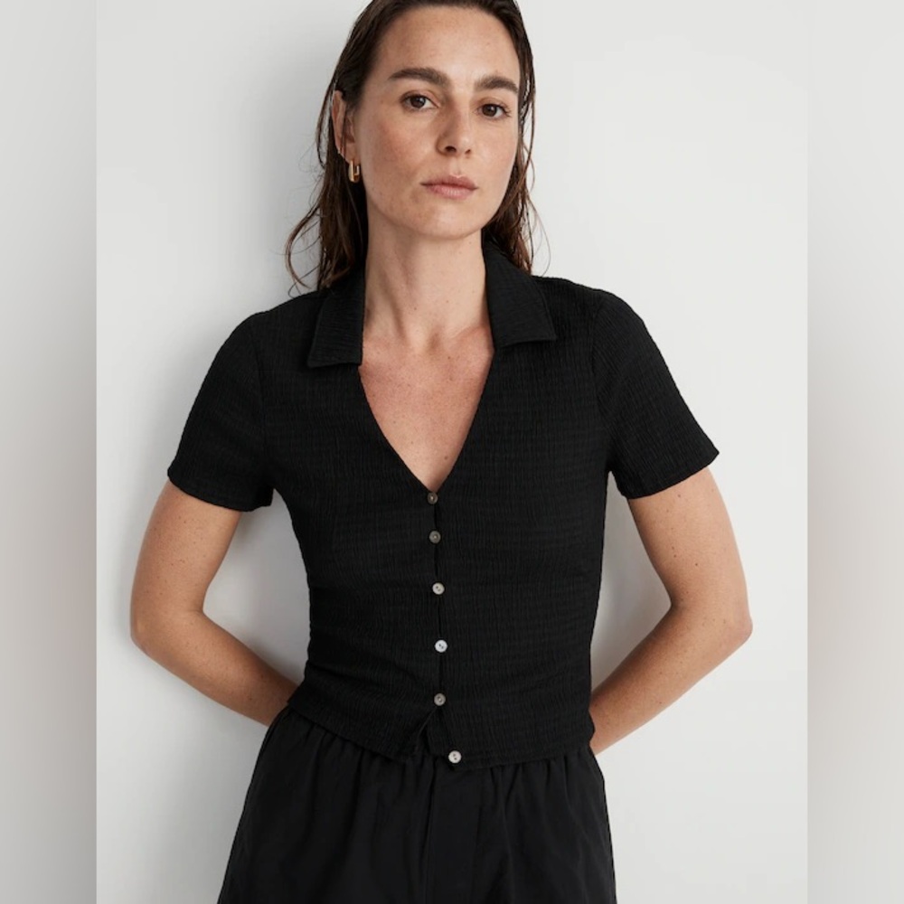 Madewell Drapey Banded-Bottom Button-Down Top - Picture 6 of 9